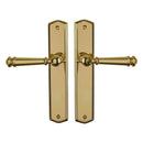 2 poignées de porte LUXOR, Sans trou pour pièce à vivre, Finition laiton poli doré, Entraxe standard 195 mm