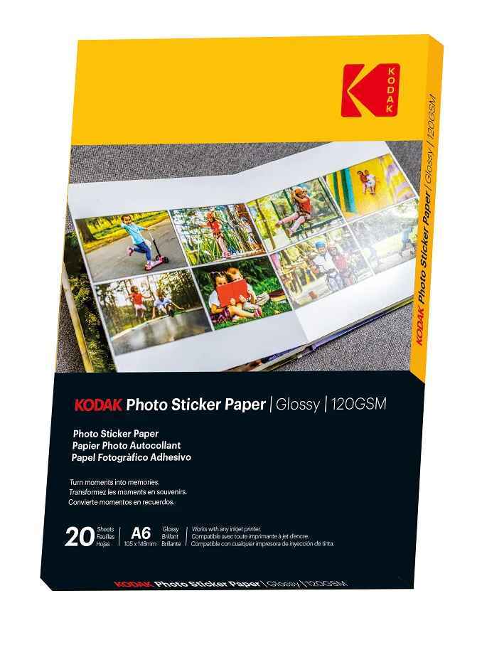 Papier photo autocollant kodak brillant 120 g/m² a6 x 20 3510652