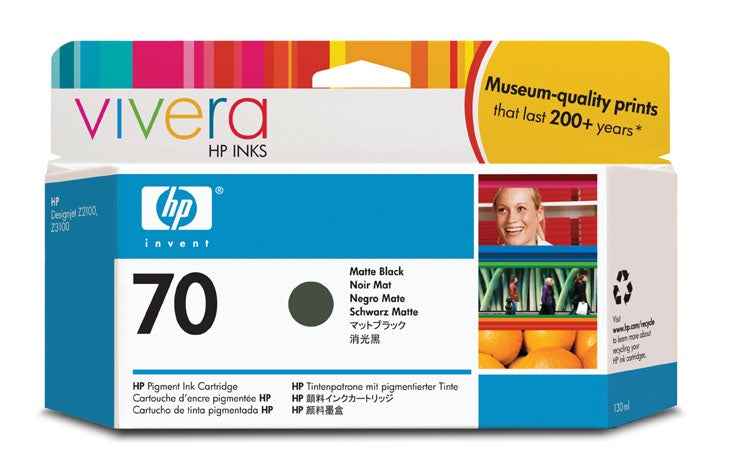 HP 70 original Ink cartridge C9448A matte black standard capacity 130ml 1-pack with Vivera Ink cartridge