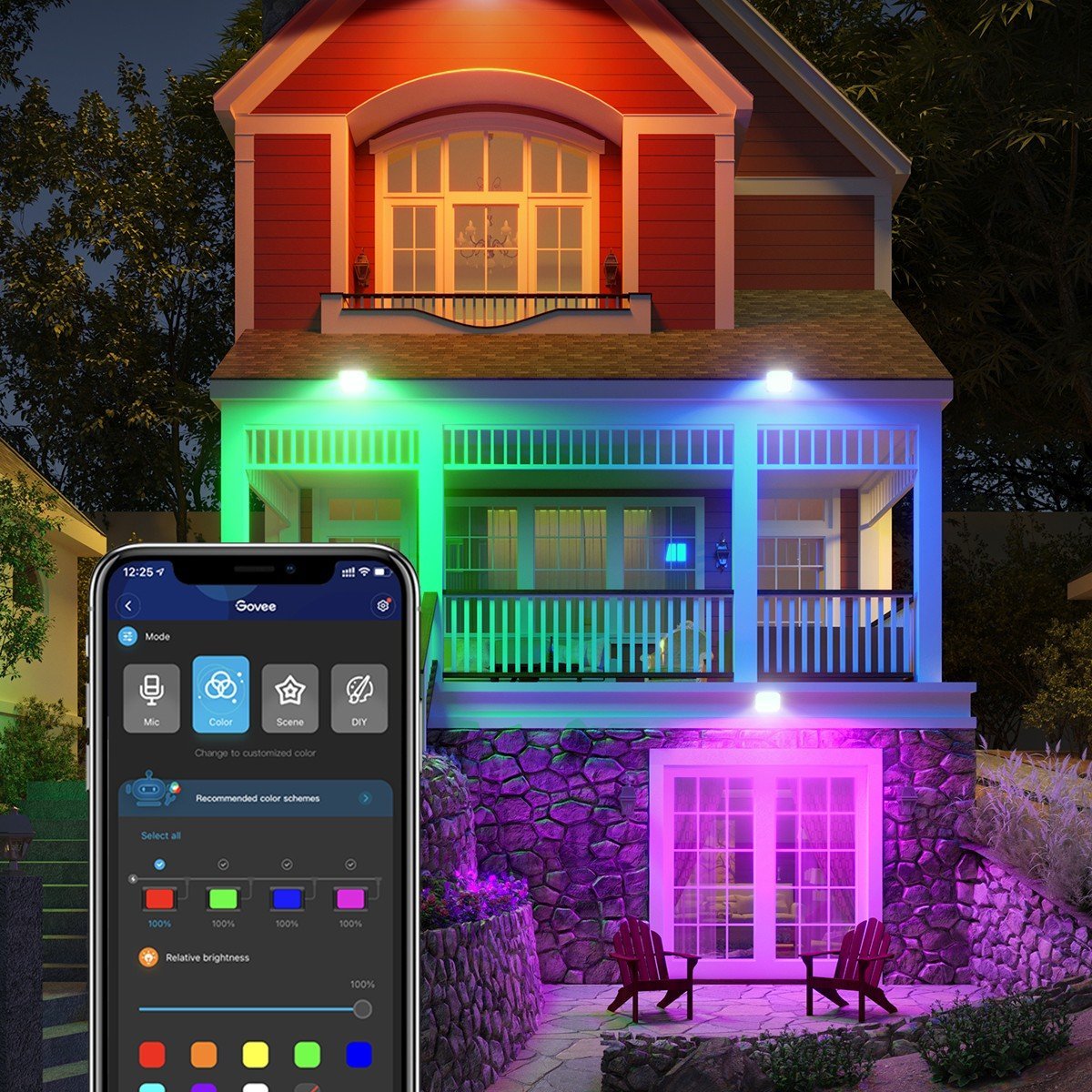 Projecteurs led govee h7060 ; rgbicww ip65 bluetooth wi-fi - 0