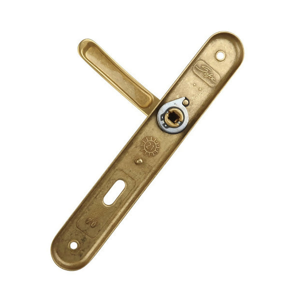 2 poignées de porte sur plaque VINTAGE, Entrée de clé pour chambre, Finition laiton doré satiné, Entraxe stand 195 mm