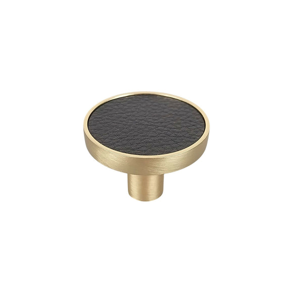 Bouton de meuble LEDER, Finition métal doré et cuir