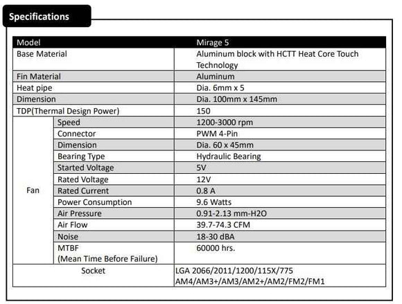 Aerocool Mirage 5 Processor Internal 6 cm Black 1 pc(s)