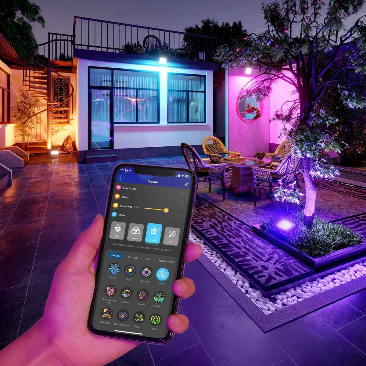 Projecteurs LED Govee H7060 ; RGBICWW, IP65, Bluetooth, Wi-Fi