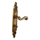 2 poignées de porte sur plaque SULLY, Verrou de condamnation pour salle de bain/WC, Finition laiton patiné aspect vieilli, Entraxe standard 195 mm