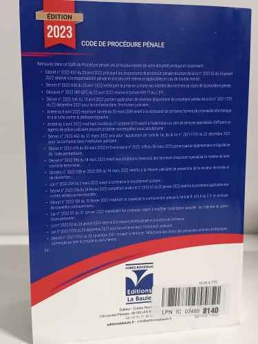 Ecost Customer Return Book Patrice BARREAU Criminal Procedure Code 2023(French)