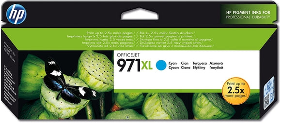 Encre hp d'origine cn626ae. hp 971xl. cyan. 6600p.