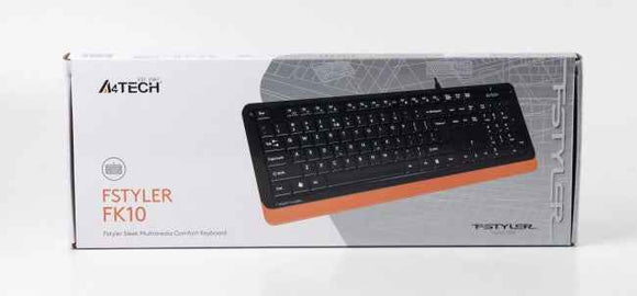 Clavier A4TECH, « Fstyler USB », filaire, 104 touches standard, USB, noir et orange, « FK10 Orange » (timbre vert 0,8 lei)