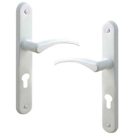 2 poignées de porte sur plaque EVA, Trou de cylindre - entrée - bureau - service, Finition aluminium blanc, Entraxe standard 195 mm