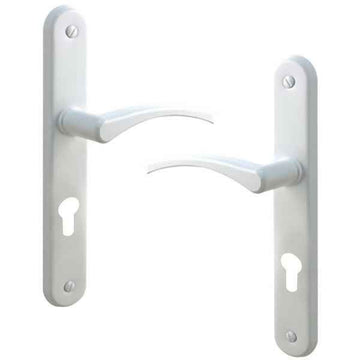 2 poignées de porte sur plaque EVA, Trou de cylindre - entrée - bureau - service, Finition aluminium blanc, Entraxe standard 195 mm