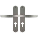 2 poignées de porte sur plaque AUDACE, Trou de cylindre - entrée - bureau, Finition aluminium nickel mat, Entraxe standard 195 mm