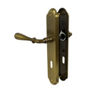 2 poignées de porte sur plaque CARINA, Entrée de clé pour chambre, Finition laiton patiné, Entraxe 195 mm