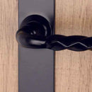 2 poignées de porte sur plaque NANTUA, Sans trou pour pièce à vivre, Finition aluminium noir, Entraxe standard 195 mm