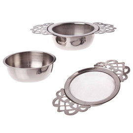 Teaology Vintage Stainless Steel Tea Strainer with Drip Bowl
