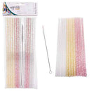 Appetito Reusable Sparkle Party Straws 25cm with Brush 12pcs