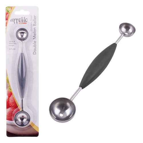 Appetito Stainless Steel Double Melon Baller with Soft Grip