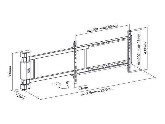 Multibrackets M Motorized Swing Mount X-Large (RF) | VESA 200x200-600x400 | Max 50kg | Black