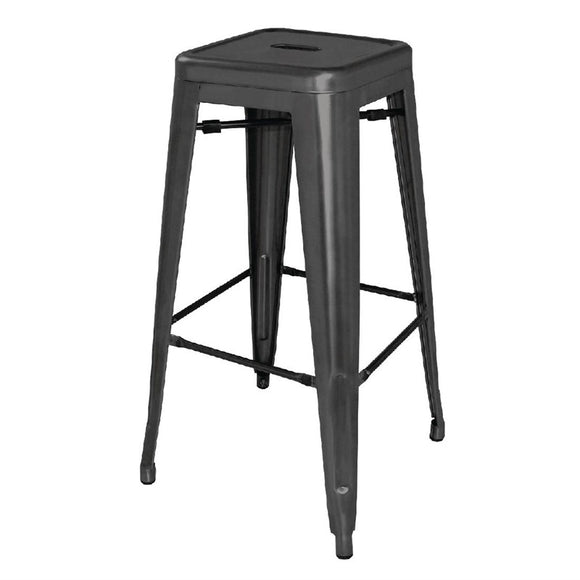 LOT DE 4 TABOURETS HAUTS EN ACIER GALVANISÉ BISTRO NOIRS - clicktofournisseur.com