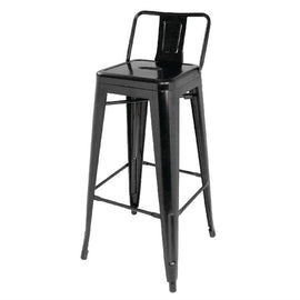 LOT DE 4 TABOURETS HAUTS EN ACIER GRIS MÉTAL AVEC DOSSIER BISTRO - clicktofournisseur.com