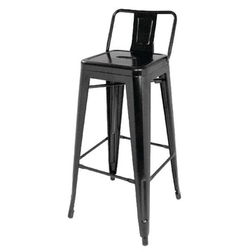 LOT DE 4 TABOURETS HAUTS EN ACIER GRIS MÉTAL AVEC DOSSIER BISTRO - clicktofournisseur.com