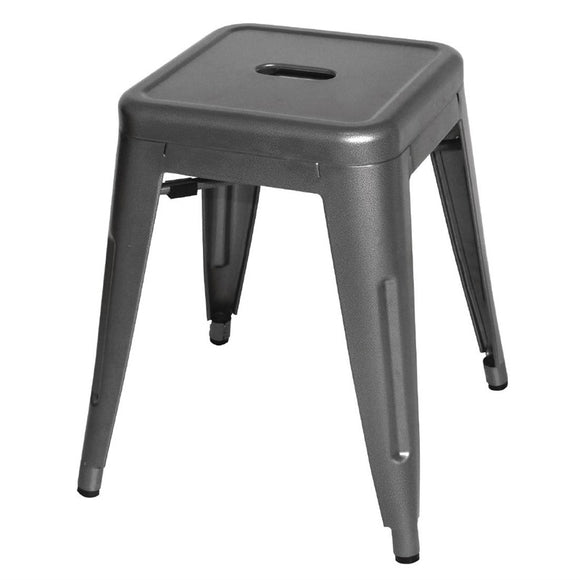 LOT DE 4 TABOURETS BISTRO BAS EN ACIER GRIS MÉTAL - clicktofournisseur.com