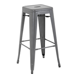LOT DE 4 TABOURETS HAUTS EN ACIER GALVANISÉ BISTRO GRIS ARGENTÉ - clicktofournisseur.com