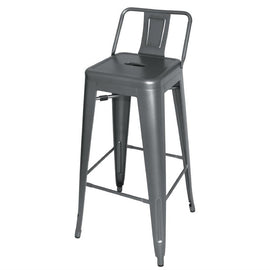 LOT DE 4 TABOURETS HAUTS EN ACIER EN ACIER NOIR AVEC DOSSIER BISTRO - clicktofournisseur.com