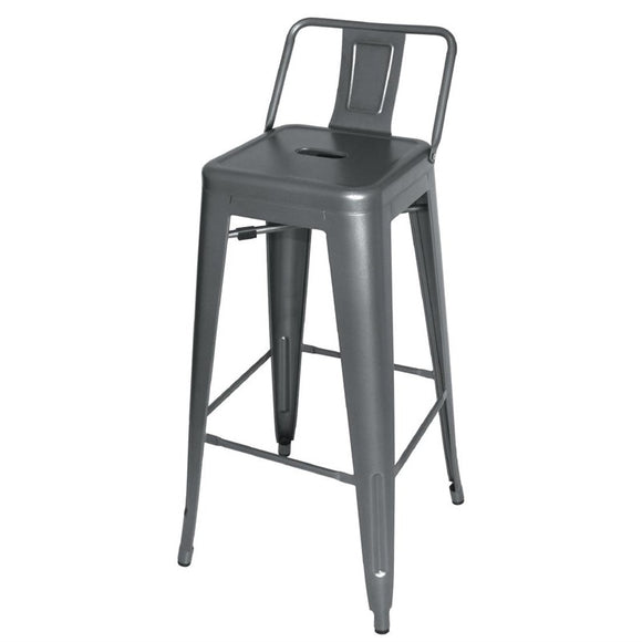 LOT DE 4 TABOURETS HAUTS EN ACIER EN ACIER NOIR AVEC DOSSIER BISTRO - clicktofournisseur.com