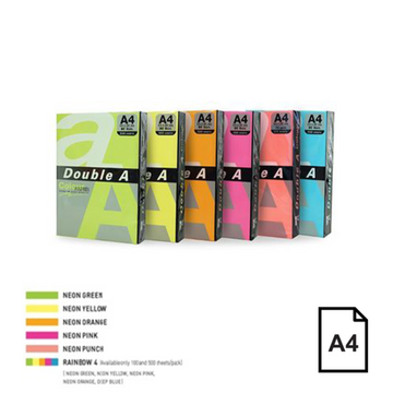 Color Neon paper Double A, 75g, A4, 500 sheets, Rainbow 4, 5 Neon Colors