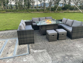Fimous Mobilier De Jardin En Rotin Extérieur Foyer À Gaz Table À Manger Réchauffeur À Gaz Set Table D'appoint Petit Gris Mixte Foncé 11 Places - 0