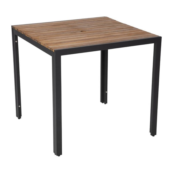 TABLE CARRÉE EN ACIER ET ACACIA 80 CM - clicktofournisseur.com