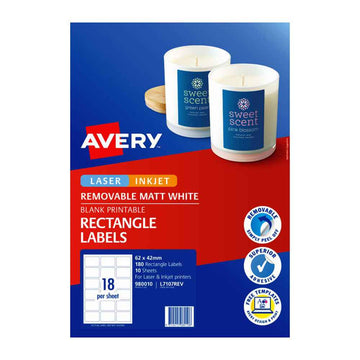 Avery Removable Rectangular Labels 18Up (62x42mm)