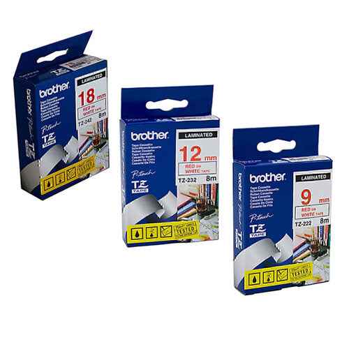 Brother Laminated Red on White Labelling Tape