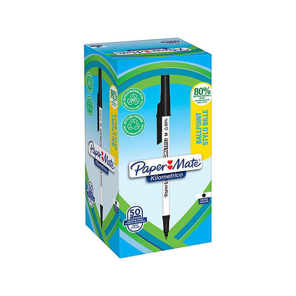Stylo à Bille Noir Paper Mate Kilometrico (Boîte de 50)