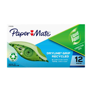 Paper Mate Liquid Paper Dryline Grip Correction Tape 12pk