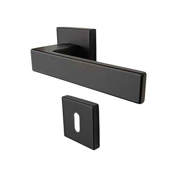 2 poignées de porte sur rosace LOFT, Entrée de clé pour chambre, Finition métal noir mat