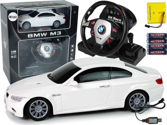 Volant pilote télécommandé BMW M3 blanc 2.4G 1:18 son lumières