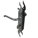 2 poignées de porte sur plaque fine CELTIQUE, Verrou de condamnation pour salle de bain/WC, Finition acier aspect fer forgé patiné, Entraxe standard 195 mm