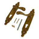 2 poignées de porte sur plaque SULLY, Trou de cylindre - entrée - bureau - service, Finition laiton patiné aspect vieilli, Entraxe standard 195 mm