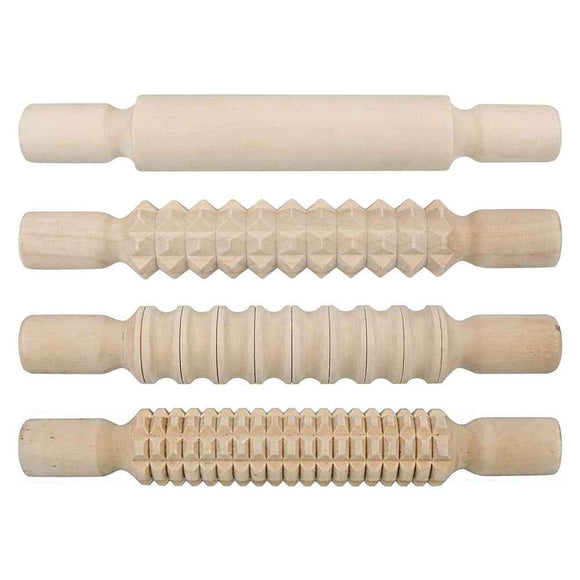 Wooden Pattern Rolling Pins 4pcs