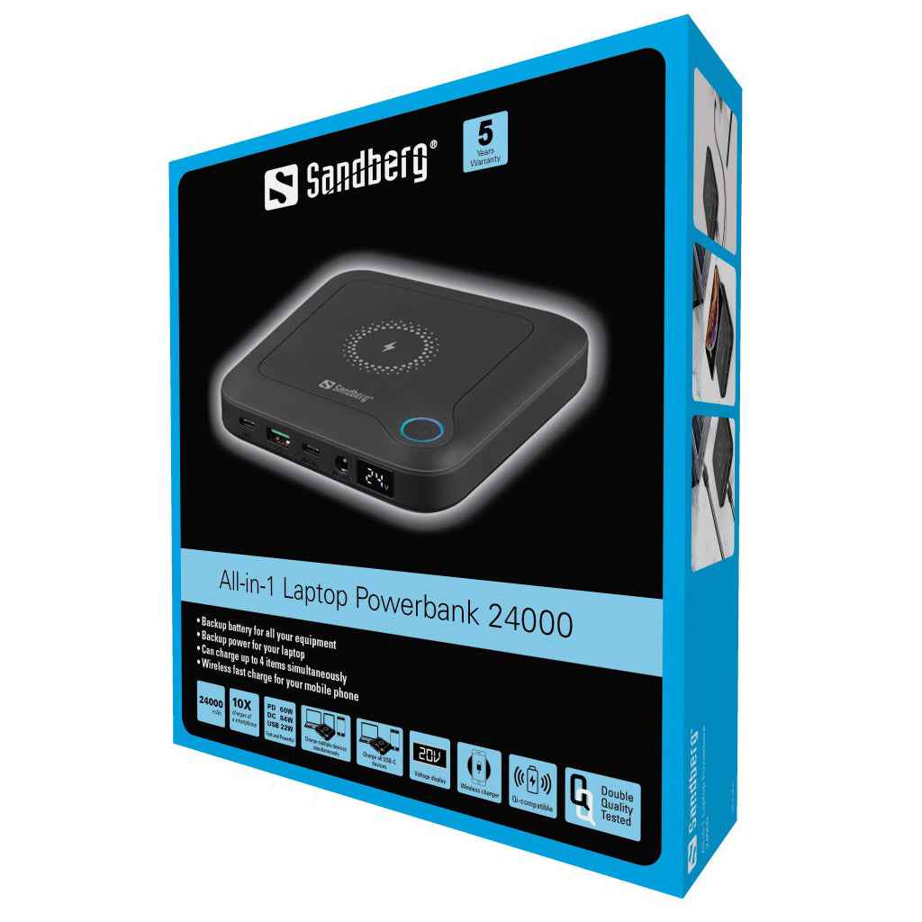 Batterie externe Sandberg All-in-1 24 000 pour ordinateur portable