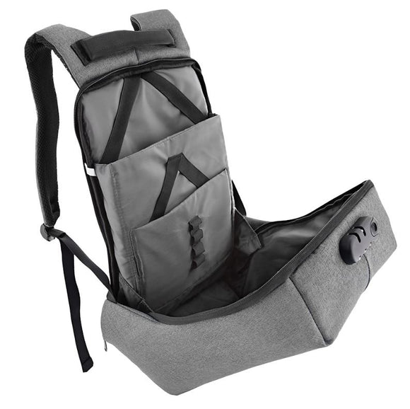 Sac à dos antivol pour ordinateur portable Tellur 15,6 pouces V2, port USB, gris