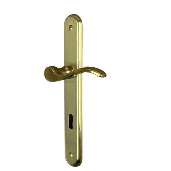 2 poignées de porte sur plaque AGATHE, Entrée de clé pour chambre, Finition laiton poli, Entraxe standard 195 mm