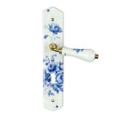 2 poignées de porte sur plaque BLEUET, Entrée de clé pour chambre, Porcelaine de Limoges, Entraxe standard 195 mm