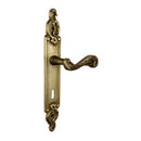 2 poignées de porte sur plaque SULLY, Entrée de clé pour chambre, Finition laiton patiné aspect vieilli, Entraxe standard 195 mm