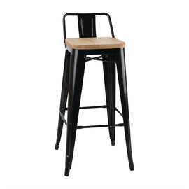 LOT DE 4 TABOURETS BISTRO HAUTS AVEC DOSSIER ET ASSISE EN BOIS NOIRS - clicktofournisseur.com