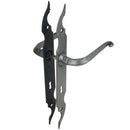2 poignées de porte sur plaque fine CELTIQUE, Entrée de clé pour chambre, Finition acier aspect fer forgé patiné, Entraxe standard 195 mm