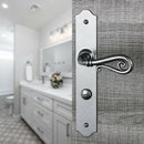 2 poignées de porte sur plaque fine NOBLE, Verrou condamnation pour salle de bain/WC, Finition fer patiné gris, Entraxe 195 mm