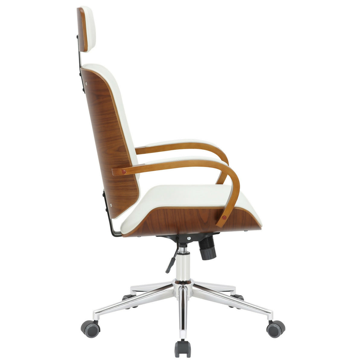 Fauteuil de bureau Dayton, Cuir Blanc & Noyer