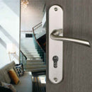 2 poignées de porte sur plaque RHAPSODIE, Trou de cylindre - entrée - bureau - service, Finition zamak nickel mat, Entraxe standard 195 mm